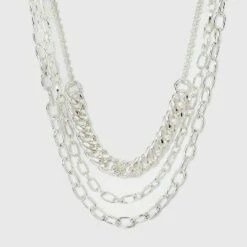 Promo 👍 Multi Row Layered Chain Linked Necklace - A New Day™ Silver 🌟 -A New Day Sales 2022 unnamed file 3159