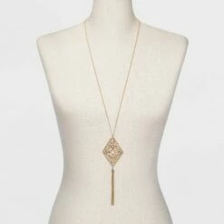 Promo 🧨 Filigree and Tassel Long Statement Necklace - A New Day™ Gold 🤩