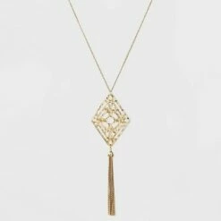 Promo 🧨 Filigree and Tassel Long Statement Necklace - A New Day™ Gold 🤩 -A New Day Sales 2022 unnamed file 3178