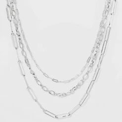 Discount ⌛ 3 Row Paperclip Chain Necklace - A New Day™ Silver 🧨 -A New Day Sales 2022 unnamed file 3190