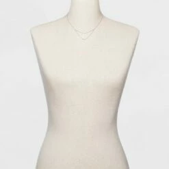 Hot Sale ✨ Silver Plated Cubic Zirconia Triple Bezel Faux Layered Chain Necklace - A New Day™ Silver ❤️