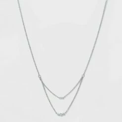 Hot Sale ✨ Silver Plated Cubic Zirconia Triple Bezel Faux Layered Chain Necklace - A New Day™ Silver ❤️ -A New Day Sales 2022 unnamed file 3205