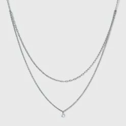 Outlet 😉 Silver Plated Paperlink Chain and Pierced Cubic Zirconia Necklace Set - A New Day™ Silver ✔️ -A New Day Sales 2022 unnamed file 3211