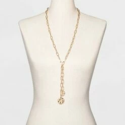 Promo 😉 Linked Chain and Discs Long Necklace - A New Day™ Gold 👍