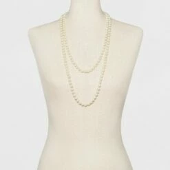 Deals 🎉 Long Faux Pearl Necklace - A New Day™ Silver/White 💯