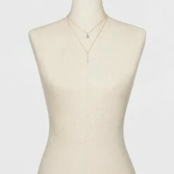 Promo 🔔 Pave Circle and Thin Bar Two Row Short Necklace - A New Day™ Rose Gold/Clear ⭐