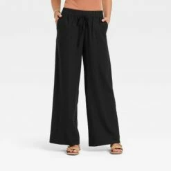 Discount 😍 Women's High-Rise Wide Leg Linen Pull-On Pants - A New Day™ ⌛ -A New Day Sales 2022 unnamed file 3301