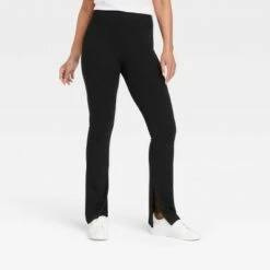 Hot Sale 🧨 Women's High Waisted Split Hem Flare Leggings with Ribbed Waistband - A New Day™ Black 😍 -A New Day Sales 2022 unnamed file 3317