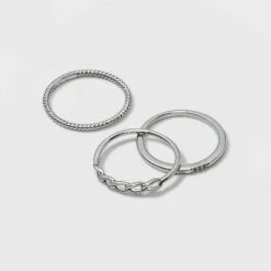 Brand new ⌛ Silver Plated Cubic Zirconia Chain Stack Ring Set - A New Day™ ✔️ -A New Day Sales 2022 unnamed file 3513