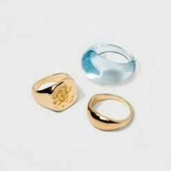 New 🔥 Mixed Organic and 🔨 Hammered Ring Set 3pc - A New Day™ Gold 7 ✔️