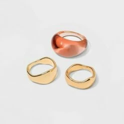 Deals ❤️ Mixed Organic Shape Smooth Ring Set 3pc - A New Day™ Rust 👏