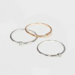 Flash Sale 😉 Sterling Silver with Cubic Zirconia Two-Tone Modern Multi Shape Stacking Ring Set 3pc - A New Day™ ❤️ -A New Day Sales 2022 unnamed file 3541