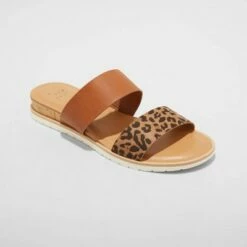 Hot Sale 👏 Women's Coco Two Band Slide 🩴 Sandals - A New Day™ Brown/leopard 🔥 -A New Day Sales 2022 unnamed file 3713