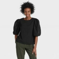 Coupon ✔️ Women's Short Puff Sleeve Eyelet Top - A New Day™ 🎉 -A New Day Sales 2022 unnamed file 3750