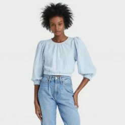 Best Pirce ⌛ Women's 3/4 Sleeve Bubble Hem Top - A New Day™ 💯 -A New Day Sales 2022 unnamed file 3758