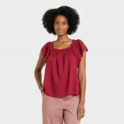 Best deal 🧨 Women's Ruffle Short Sleeve Smocked Top - A New Day™ ❤️ -A New Day Sales 2022 unnamed file 3766