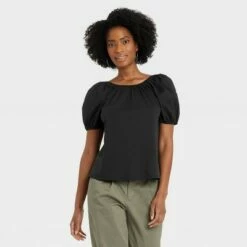 Cheapest ✔️ Women's Puff Short Sleeve Tie-Back Top - A New Day™ 🎉 -A New Day Sales 2022 unnamed file 3777