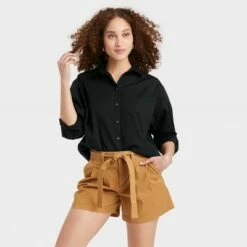 Budget 😉 Women's Long Sleeve Button-Down Boyfriend 👕 Shirt - A New Day™ 🌟 -A New Day Sales 2022 unnamed file 3805