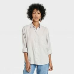 Wholesale 🛒 Women's Long Sleeve Button-Down Boyfriend 👚 Shirt - A New Day™ Gray ✨ -A New Day Sales 2022 unnamed file 3873