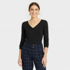 Brand new 🤩 Women's Long Sleeve V-Neck Ribbed T-Shirt - A New Day™ 💯 -A New Day Sales 2022 unnamed file 3881