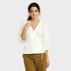 Cheapest ❤️ Women's 3/4 Sleeve Wrap Top - A New Day™ 😀 -A New Day Sales 2022 unnamed file 3973