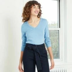 Top 10 🔔 Women's Long Sleeve V-Neck Fitted T-Shirt - A New Day™ Burgundy 🎁 -A New Day Sales 2022 unnamed file 3989