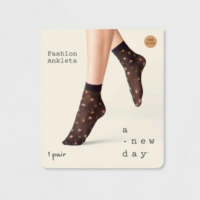 Cheapest 😉 Women's Pop Floral Sheer Anklet - A New Day™ Black 4-10 😀 3 Cheapest 😉 Women's Pop Floral Sheer Anklet - A New Day™ Black 4-10 😀