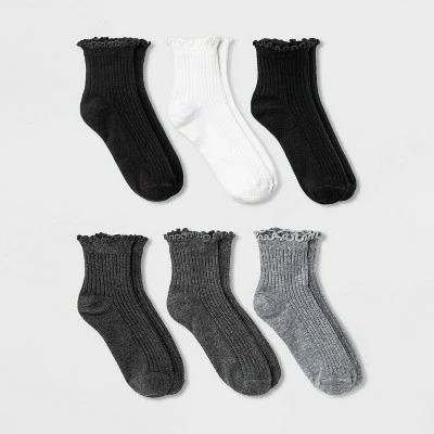 Best deal 🔥 Women's 6pk Lettuce Edge Ankle 🧦 Socks - A New Day™ 4-10 Black/white/gray 🥰 7 Best deal 🔥 Women's 6pk Lettuce Edge Ankle 🧦 Socks - A New Day™ 4-10 Black/white/gray 🥰 - Image 5