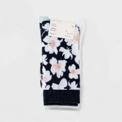 Coupon 😀 Women's Floral 3pk Crew 🧦 Socks - A New Day™ Navy/Ivory 4-10 🤩