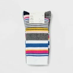 Budget 👏 Women's Striped 3pk Crew 🧦 Socks - A New Day™ Blue/Gray 4-10 ❤️