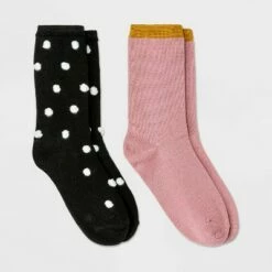 Best deal 🎉 Women's 2pk Polka Dot and Soft Shimmer Crew 🧦 Socks - A New Day™ 4-10 Purple/green ✔️ -A New Day Sales 2022 unnamed file 4097