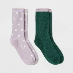 Best deal 🎉 Women's 2pk Polka Dot and Soft Shimmer Crew 🧦 Socks - A New Day™ 4-10 Purple/green ✔️ -A New Day Sales 2022 unnamed file 4100