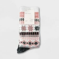 Brand new ✔️ Women's Fair Isle Double Lined Cozy Crew 🧦 Socks - A New Day™ Pink/Heather Gray 4-10 🧨