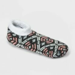 Discount 😍 Women's Geo Double Lined Cozy Booties with Grippers - A New Day™ Charcoal Heather 4-10 🎁 -A New Day Sales 2022 unnamed file 4114