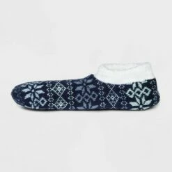 Flash Sale 🛒 Women's Fair Isle Snowflake Double Lined Cozy Booties with Grippers - A New Day™ Blue 4-10 👏
