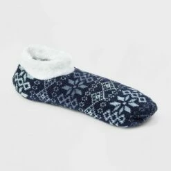 Flash Sale 🛒 Women's Fair Isle Snowflake Double Lined Cozy Booties with Grippers - A New Day™ Blue 4-10 👏 -A New Day Sales 2022 unnamed file 4128