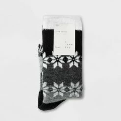 Outlet ✨ Women's Gradient Snowflake Double Lined Cozy Crew 🧦 Socks - A New Day™ Black/Charcoal/Heather Gray 4-10 ✔️