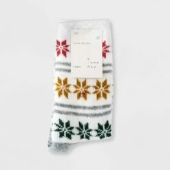 Best Pirce 😀 Women's Gradient Snowflake Double Lined Cozy Crew 🧦 Socks - A New Day™ Ivory 4-10 👍