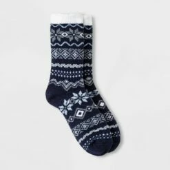 New 🔥 Women's Snowflake Fair Isle Double Lined Cozy Crew 🧦 Socks - A New Day™ 4-10 Navy 👍 -A New Day Sales 2022 unnamed file 4158