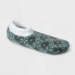 Budget ❤️ Women's Floral Double Lined Cozy Booties with Grippers - A New Day™ 4-10 Heather Gray/turquoise ❤️ -A New Day Sales 2022 unnamed file 4165