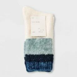 Outlet 👏 Women's Colorblock Chenille Cozy Crew 🧦 Socks - A New Day™ 4-10 Surf Blue 🎉