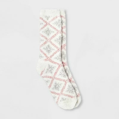 New 😀 Women's Snowflake Cozy Crew 🧦 Socks - A New Day™ 4-10 Ivory/pink 👍 4 New 😀 Women's Snowflake Cozy Crew 🧦 Socks - A New Day™ 4-10 Ivory/pink 👍 - Image 2