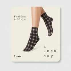 Buy 👍 Women's Plaid Anklet 🧦 Socks - A New Day™ Black/Tan 4-10 🎁