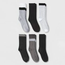 Promo 👏 Women's Striped 6pk Crew 🧦 Socks - A New Day™ Black/White/Gray 4-10 🌟 -A New Day Sales 2022 unnamed file 4258