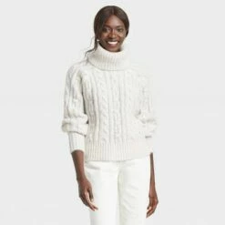 Flash Sale ❤️ Women's Turtleneck Cable Knit Pullover Sweater - A New Day™ 😍 -A New Day Sales 2022 unnamed file 4338