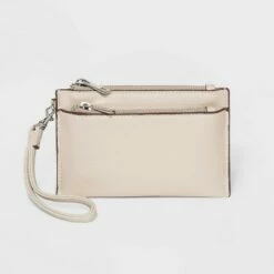 Cheapest ✔️ Double Zip Wristlet Pouch - A New Day™ Biege ⌛ -A New Day Sales 2022 unnamed file 4556