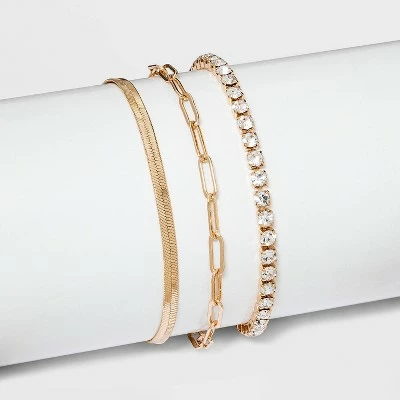 Cheap ๐ Herringbone and Tennis Bracelet Set 3pc - A New Day™ Metallic Gold ๐ 3 Cheap ๐ Herringbone and Tennis Bracelet Set 3pc - A New Day™ Metallic Gold ๐
