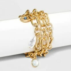 New 🛒 Cabochon and Simulated Pearl Charm Bracelet Set 3pc - A New Day™ Blue 🔔 -A New Day Sales 2022 unnamed file 488