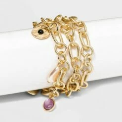 New 🛒 Cabochon and Simulated Pearl Charm Bracelet Set 3pc - A New Day™ Blue 🔔 -A New Day Sales 2022 unnamed file 489