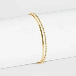 Buy 🎉 Sterling Silver with Snake Chain and Beaded Chain Bracelet Set 2pc - A New Day™ ⌛ -A New Day Sales 2022 unnamed file 511